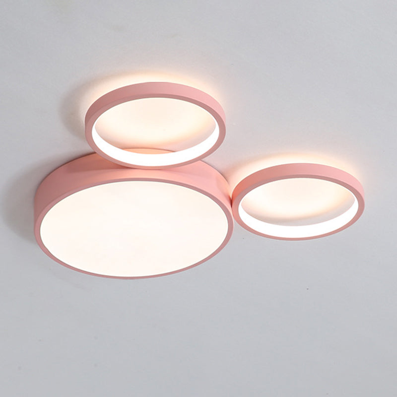 Metal Round Shape Flush Mount Light Kid-Style 3 Lights Flush Ceiling Light