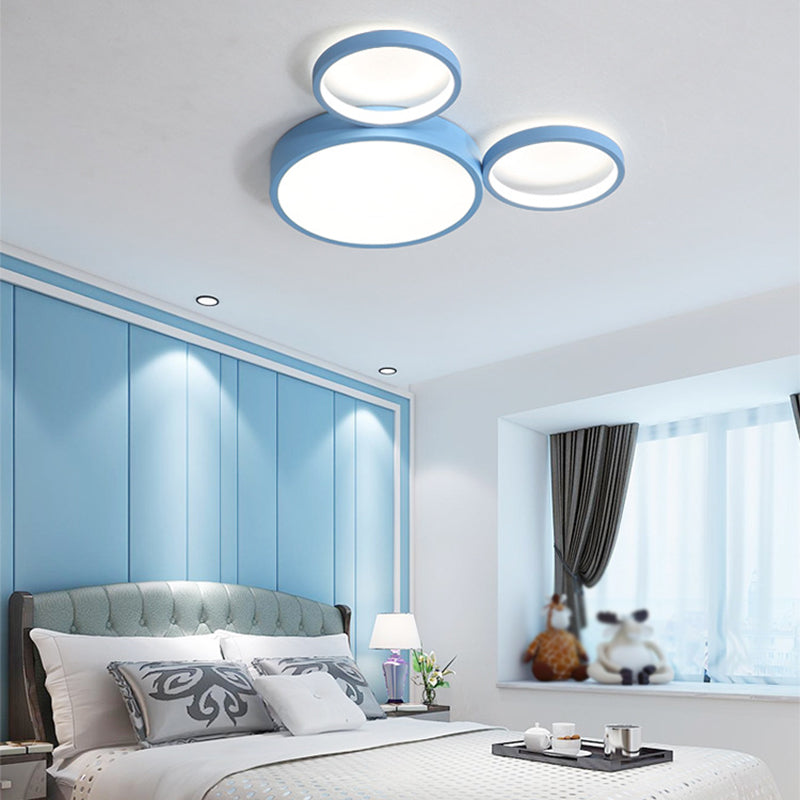 Metal Round Shape Flush Mount Light Kid-Style 3 Lights Flush Ceiling Light