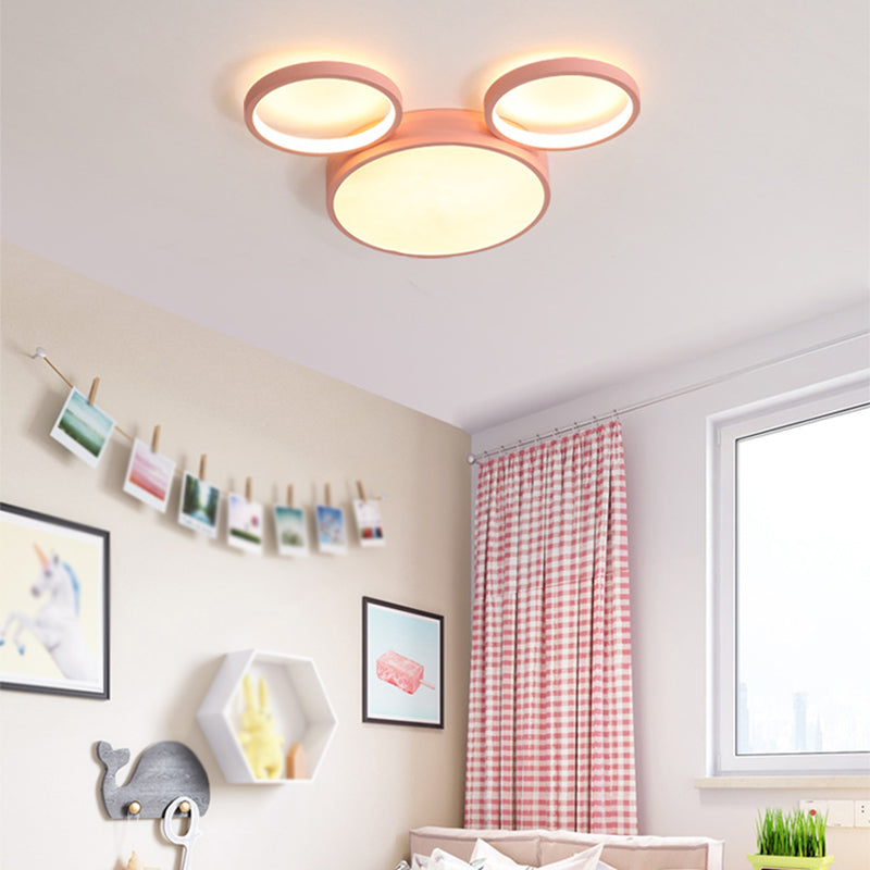 Metal Round Shape Flush Mount Light Kid-Style 3 Lights Flush Ceiling Light