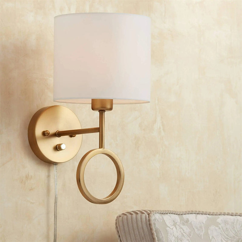 Metal Modern Wall Sconce Cylinder Shape Sconce Lights with Fabric Shade for Bedroom