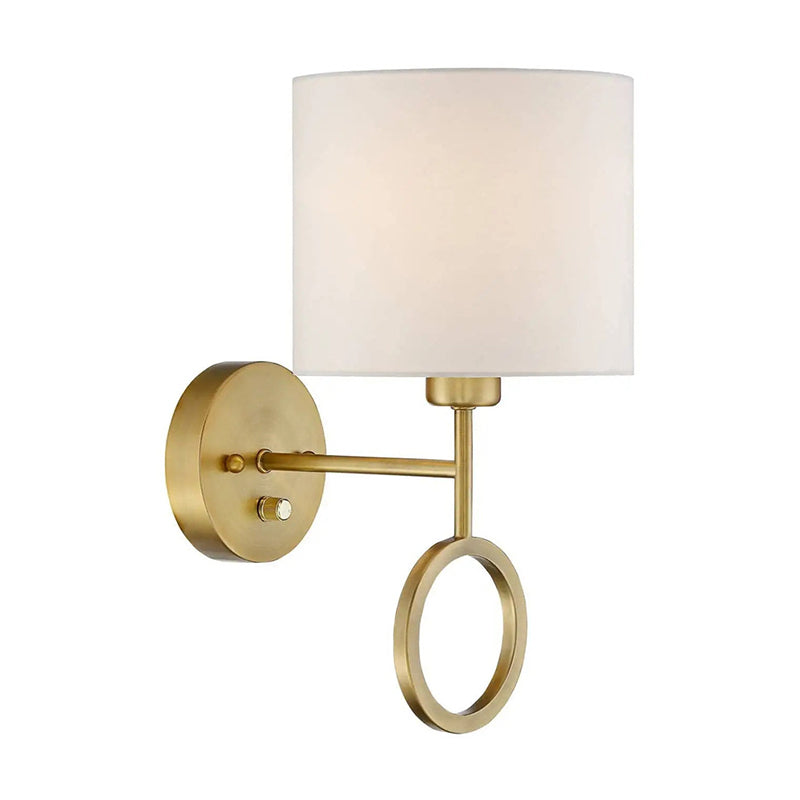 Metal Modern Wall Sconce Cylinder Shape Sconce Lights with Fabric Shade for Bedroom