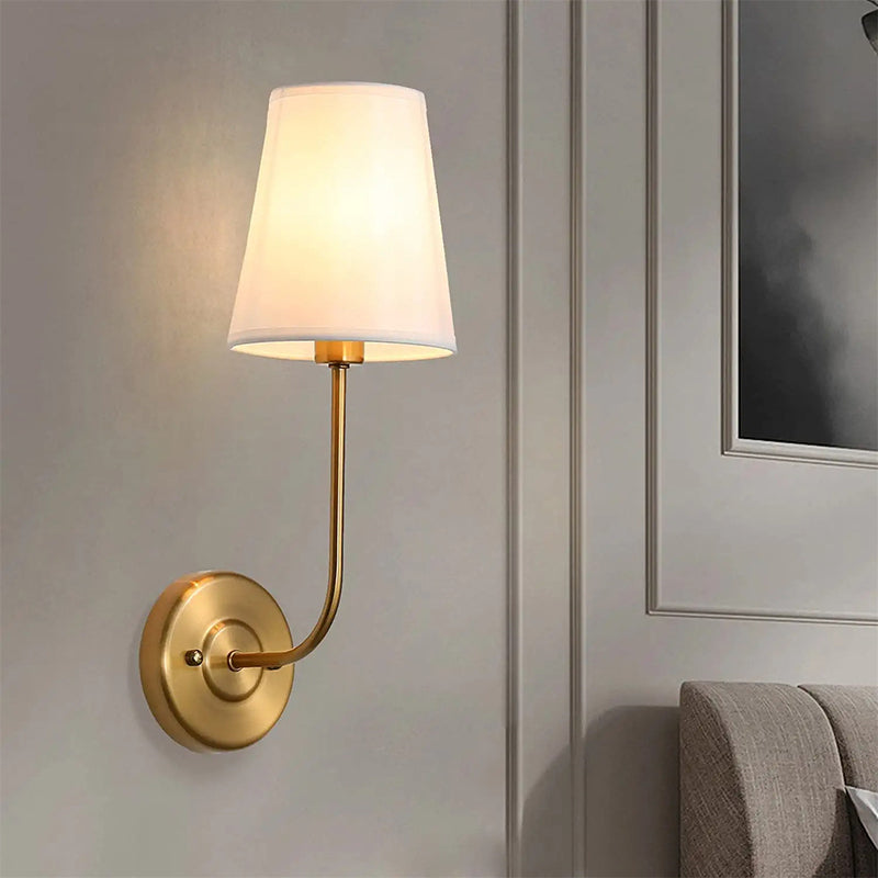 Metal Wall Sconce Modern Cone Shape Vanity Lamp with Fabric Shade for Bathroom