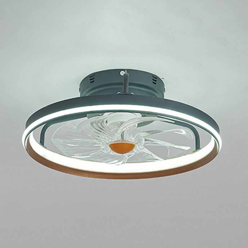 Plastic and Acrylic LED Fan Lighting Fixture Modern Round Ceiling Fan in Green