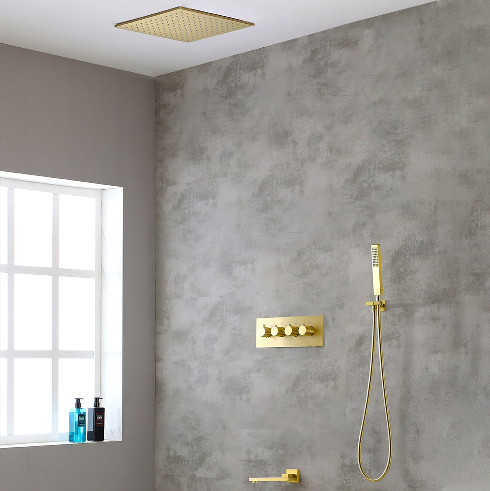 Modern Shower Combo Brass Slide Bar Included Ceiling Mounted Shower System