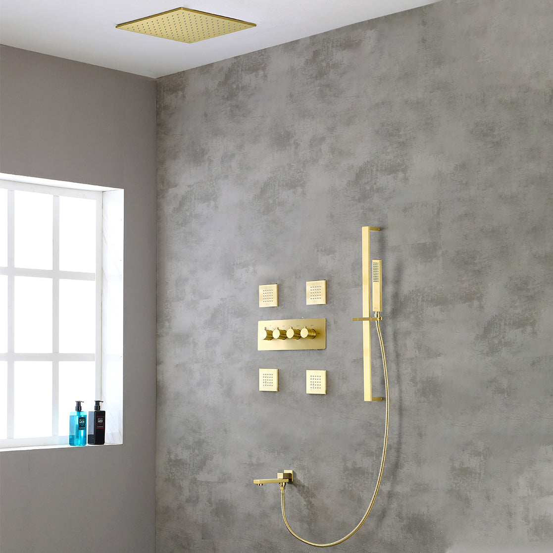 Modern Shower Combo Brass Slide Bar Included Ceiling Mounted Shower System