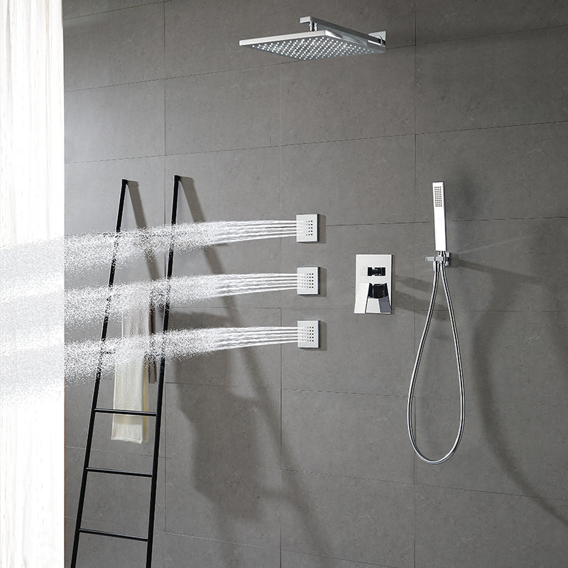 Modern Shower Faucet Brass Square Adjustable Shower Head Wall Mounted Shower Set