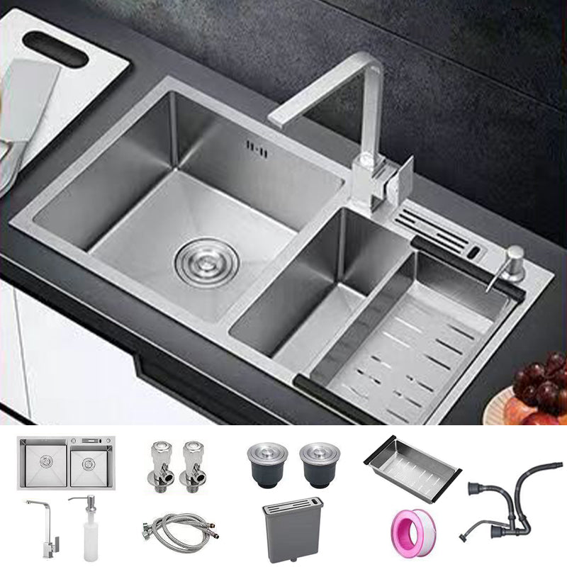 Modern Style Kitchen Sink Drop-In Noise-cancelling Design Kitchen Double Sink