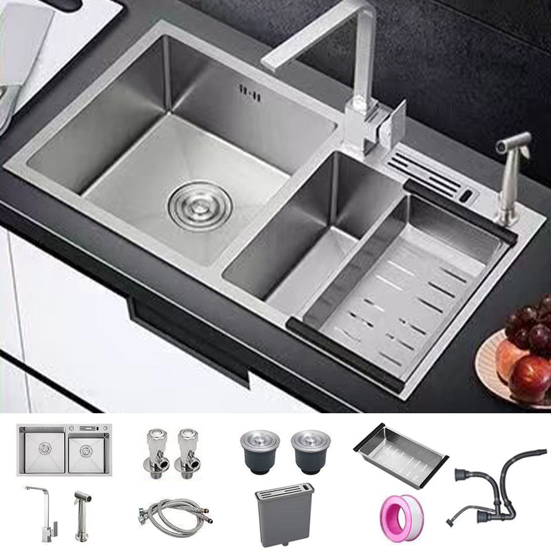 Modern Style Kitchen Sink Drop-In Noise-cancelling Design Kitchen Double Sink