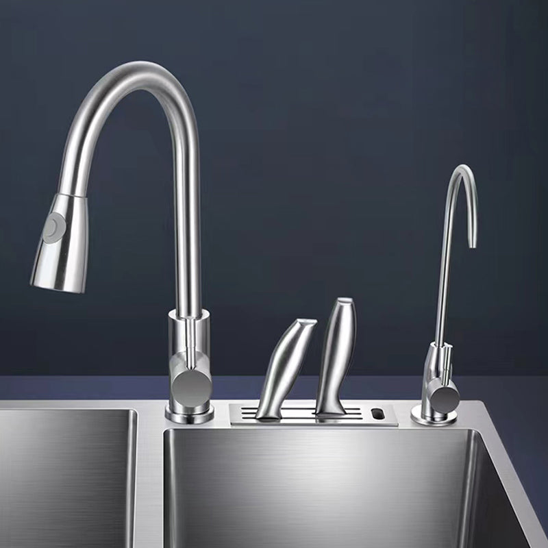 Modern Style Kitchen Sink Drop-In Noise-cancelling Design Kitchen Double Sink