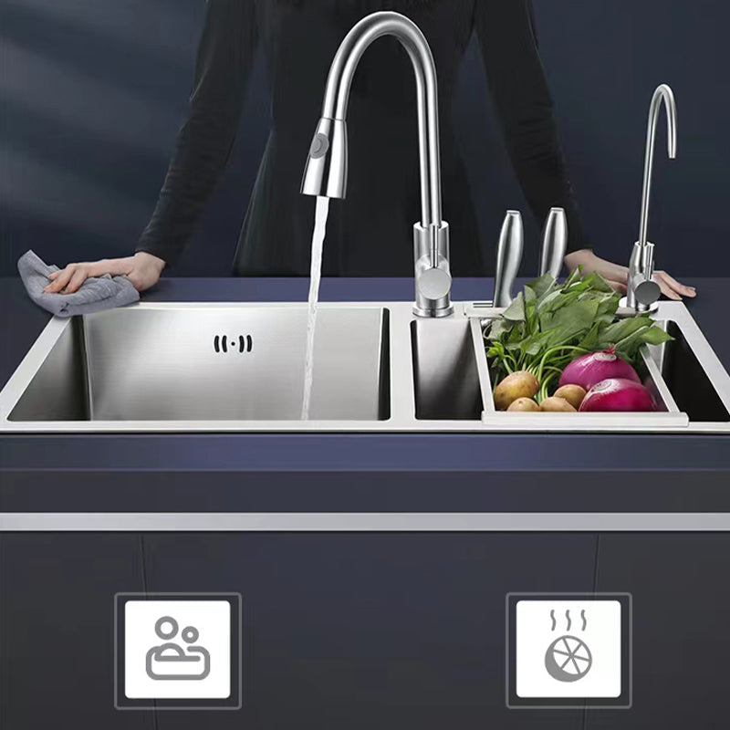 Modern Style Kitchen Sink Drop-In Noise-cancelling Design Kitchen Double Sink