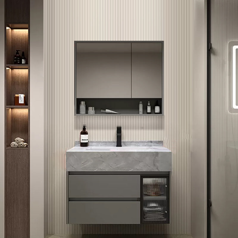 Modern Wall Mount Bath Vanity Gray Tone Vanity Cabinet with Mirror Cabinet