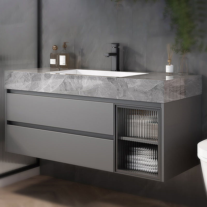 Modern Wall Mount Bath Vanity Gray Tone Vanity Cabinet with Mirror Cabinet