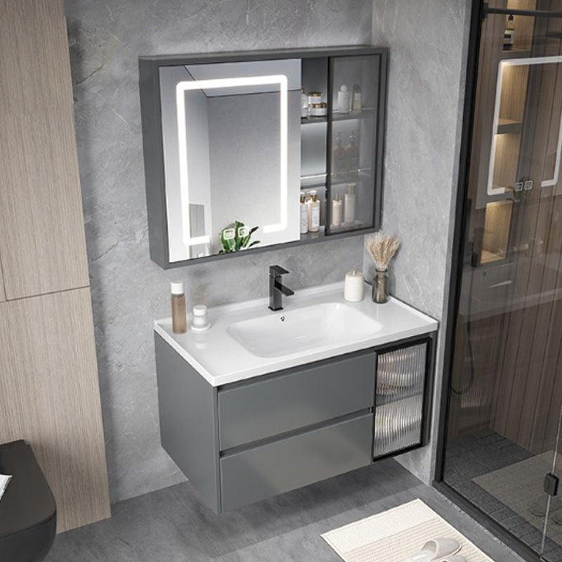 Modern Gray Vanity Sink Mirror Cabinet Wall-Mounted Bathroom Vanity Cabinet with Drawers