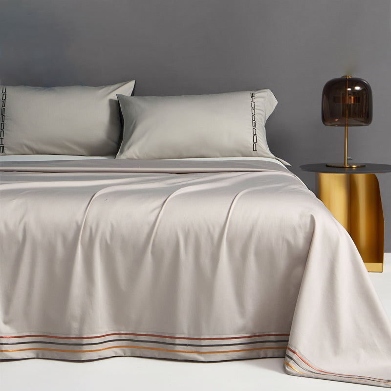 Silky Bed Sheet 3-Piece Embroidery Striped Wrinkle Resistant Sheet Set