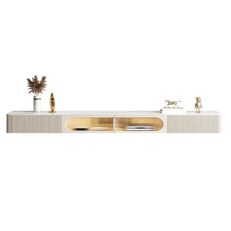 Contemporary Media Console Floating Stone Stand Console with Doors