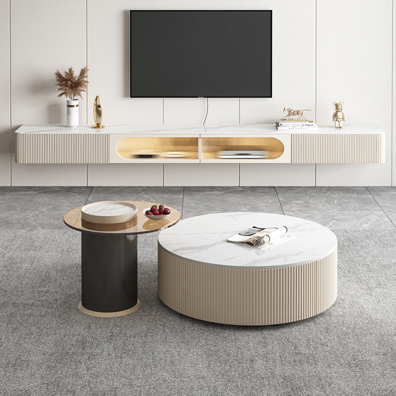 Contemporary Media Console Floating Stone Stand Console with Doors