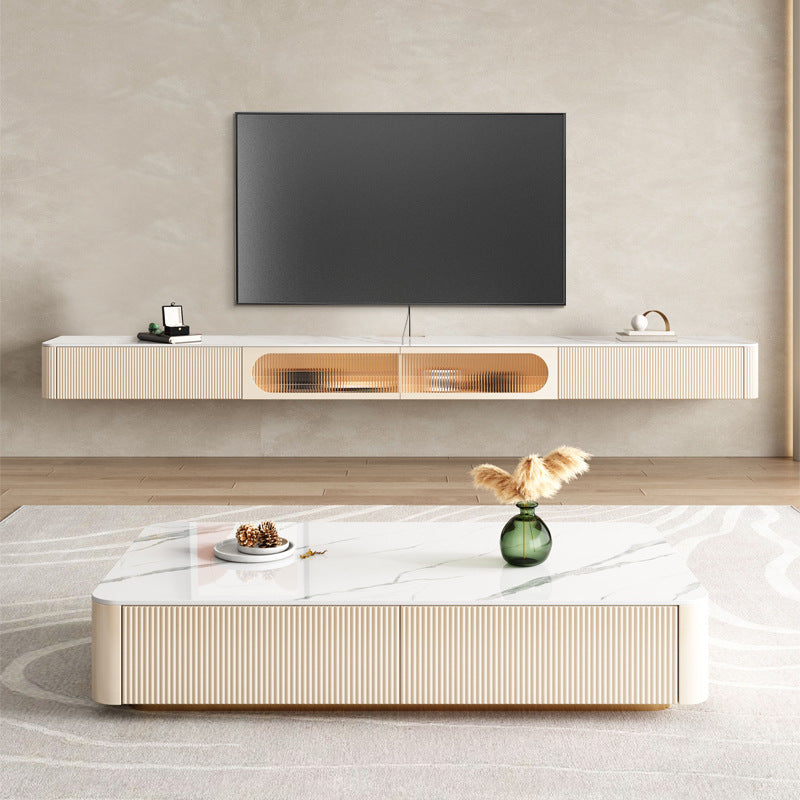 Contemporary TV Media Stand Stone TV Stand Console with Drawers