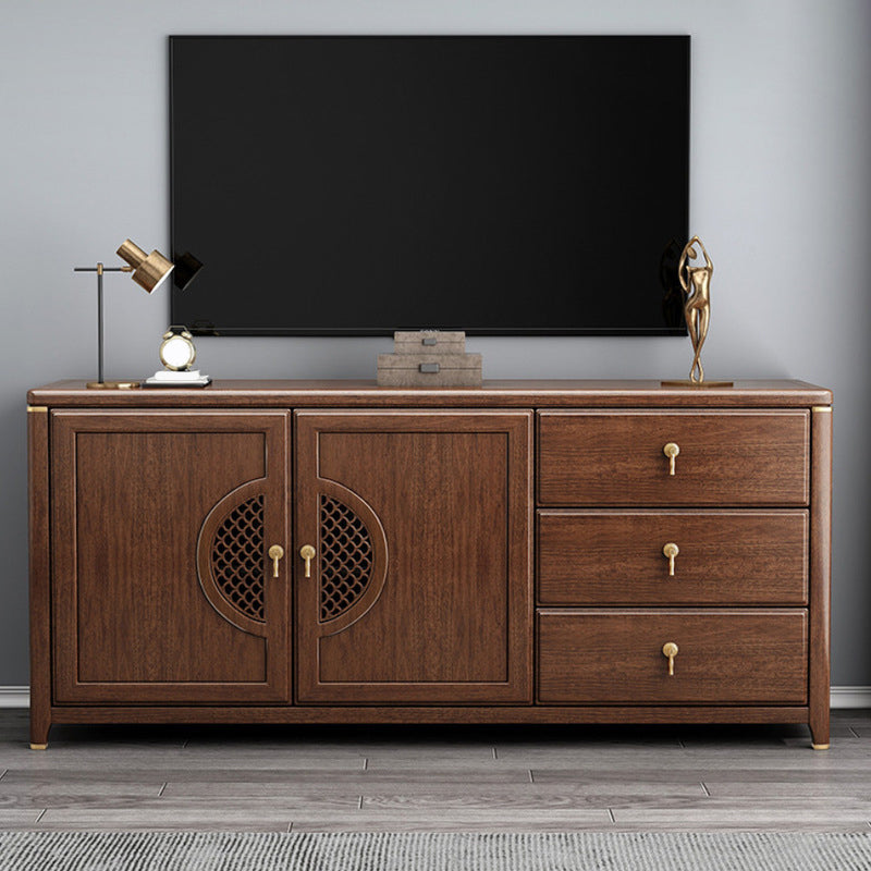 Vintage Brown Media Console Walnut Stand Console with Drawers