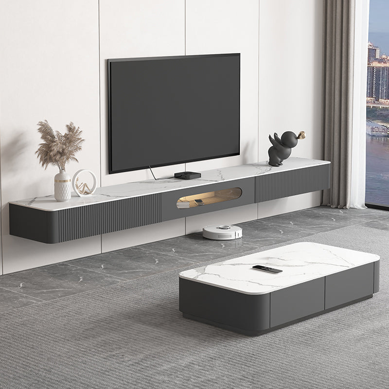 Contemporary Media Console Floating Stone Stand Console with Drawers for Living Room