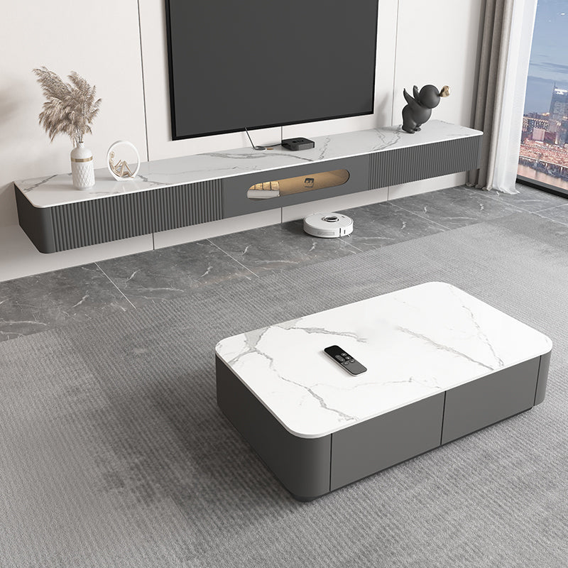 Contemporary Media Console Floating Stone Stand Console with Drawers for Living Room