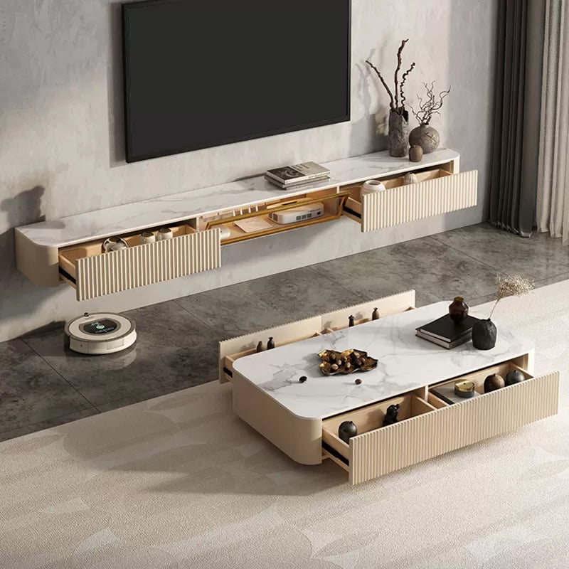 Contemporary Floating Media Console Stone Stand Console for Living Room