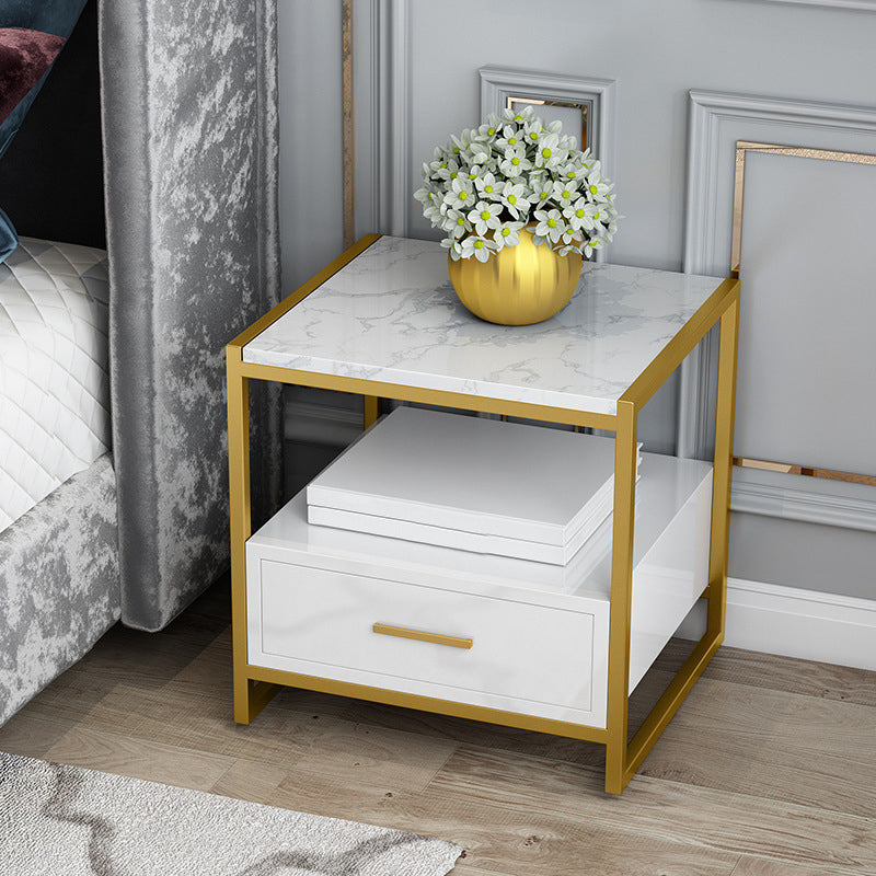 Glam Bed Nightstand Open Storage Accent Table Nightstand with Drawer