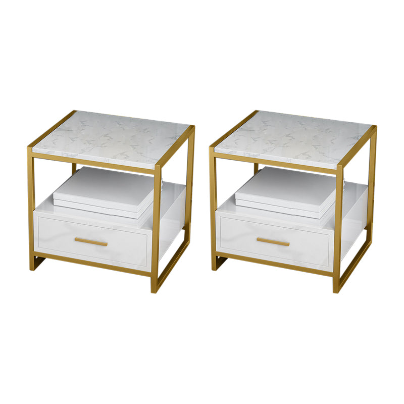 Glam Bed Nightstand Open Storage Accent Table Nightstand with Drawer