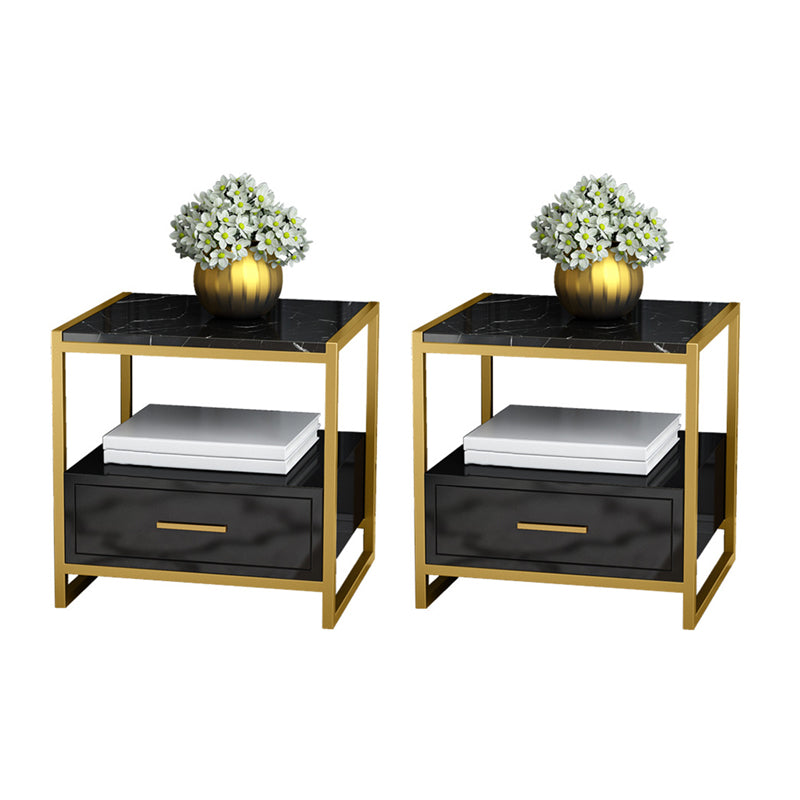 Glam Bed Nightstand Open Storage Accent Table Nightstand with Drawer