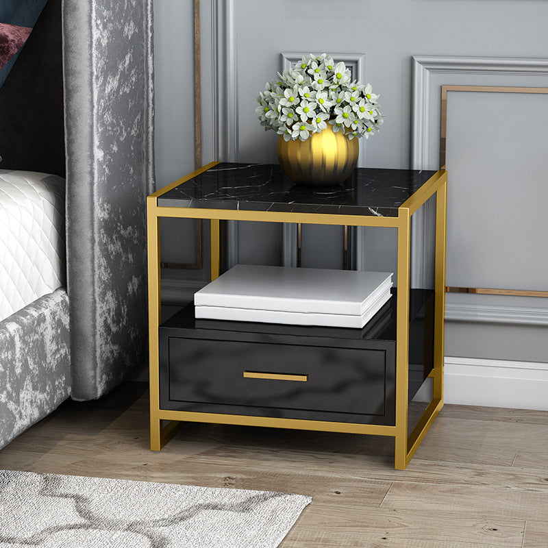 Glam Bed Nightstand Open Storage Accent Table Nightstand with Drawer