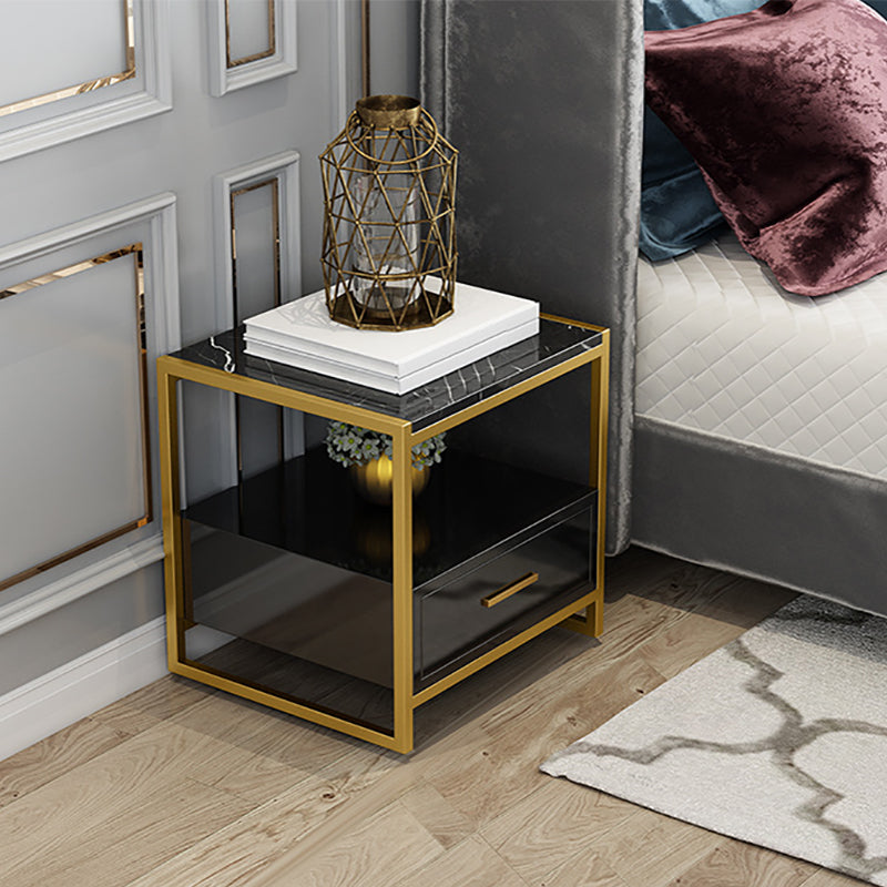 Glam Bed Nightstand Open Storage Accent Table Nightstand with Drawer