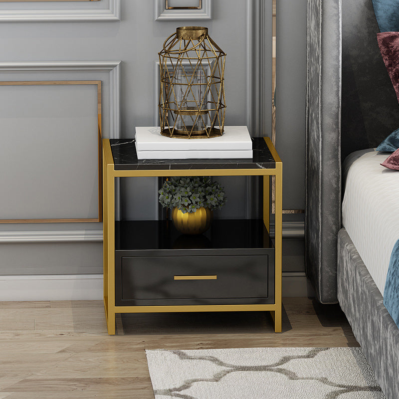 Glam Bed Nightstand Open Storage Accent Table Nightstand with Drawer