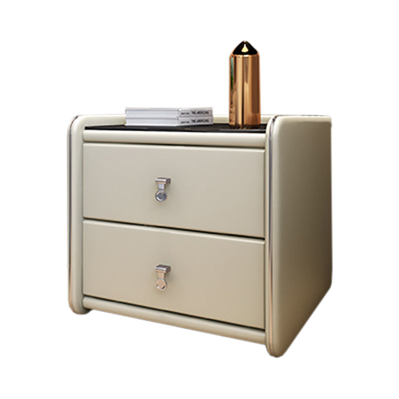 Contemporary Accent Table Nightstand Glass Nightstand with Drawers