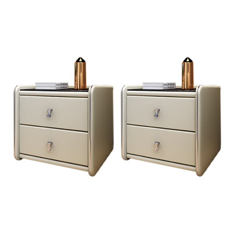 Contemporary Accent Table Nightstand Glass Nightstand with Drawers