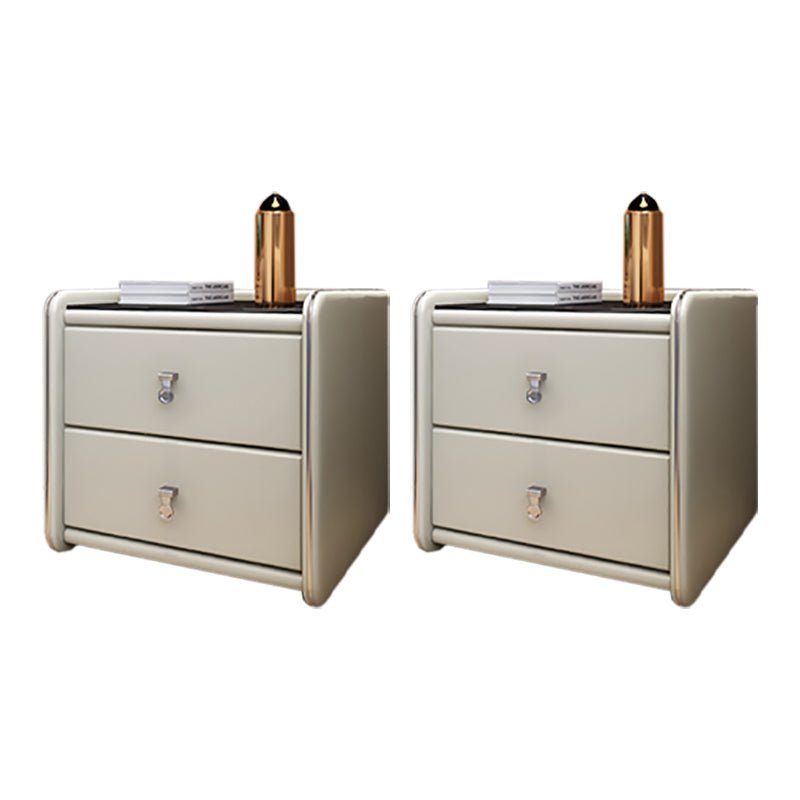 Contemporary Accent Table Nightstand Glass Nightstand with Drawers