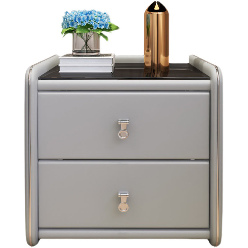 Contemporary Accent Table Nightstand Glass Nightstand with Drawers