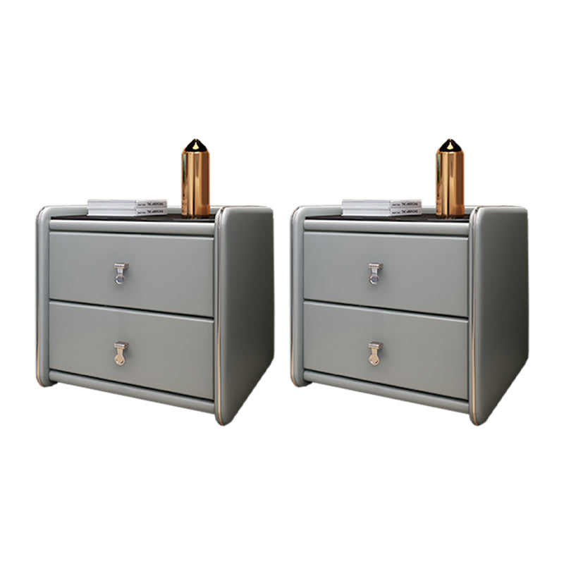 Contemporary Accent Table Nightstand Glass Nightstand with Drawers