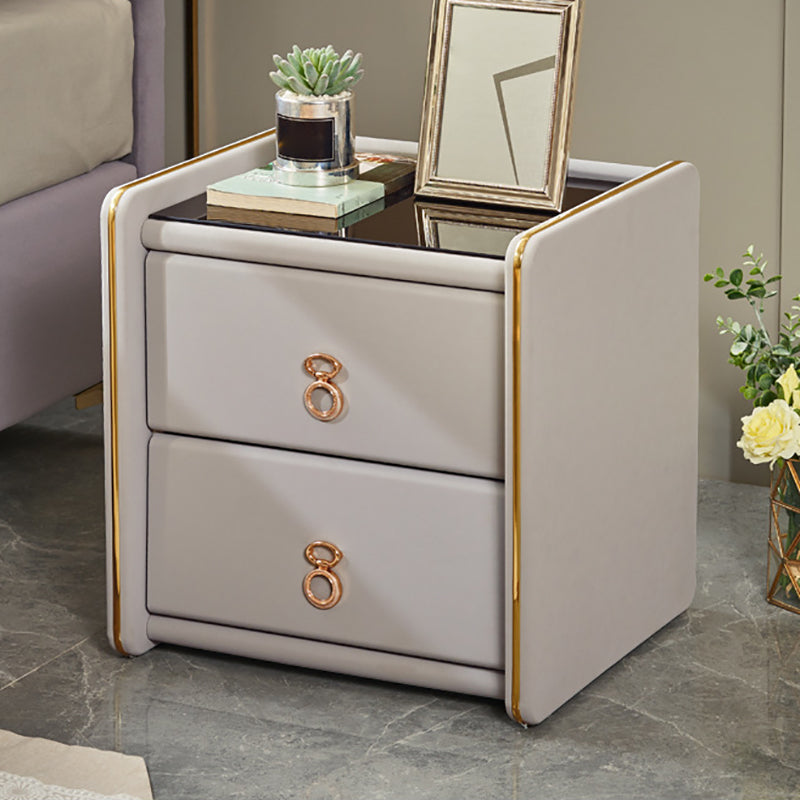 Contemporary Accent Table Nightstand Glass Nightstand with 2 Drawers