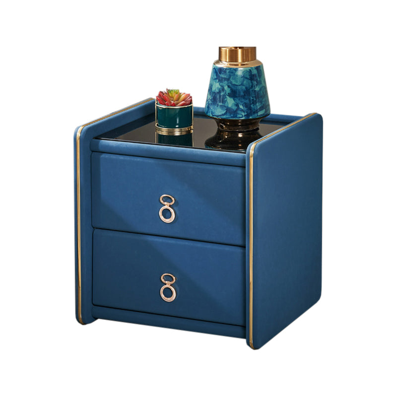 Contemporary Accent Table Nightstand Glass Nightstand with 2 Drawers