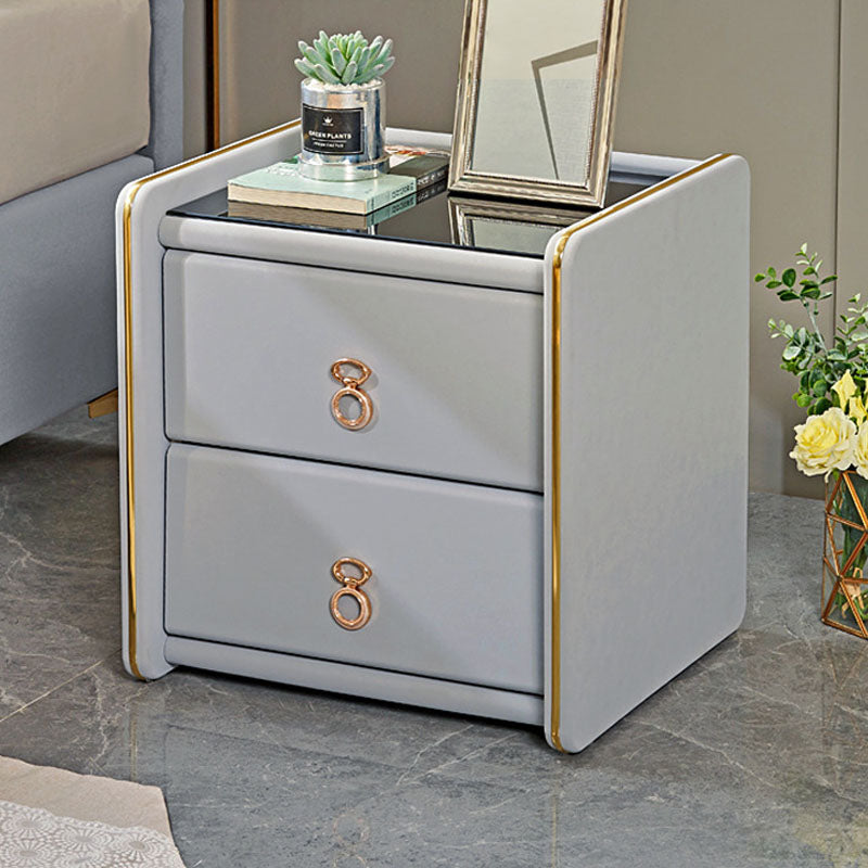 Contemporary Accent Table Nightstand Glass Nightstand with 2 Drawers