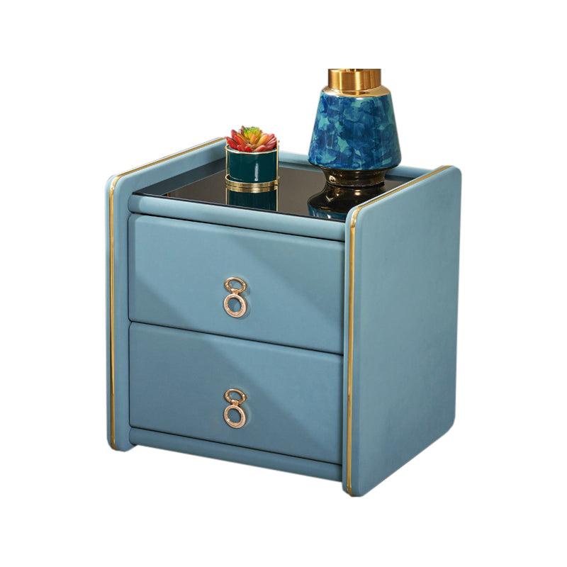 Contemporary Accent Table Nightstand Glass Nightstand with 2 Drawers