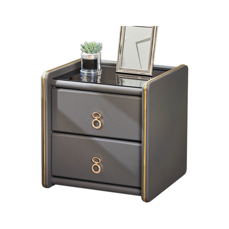 Contemporary Accent Table Nightstand Glass Nightstand with 2 Drawers