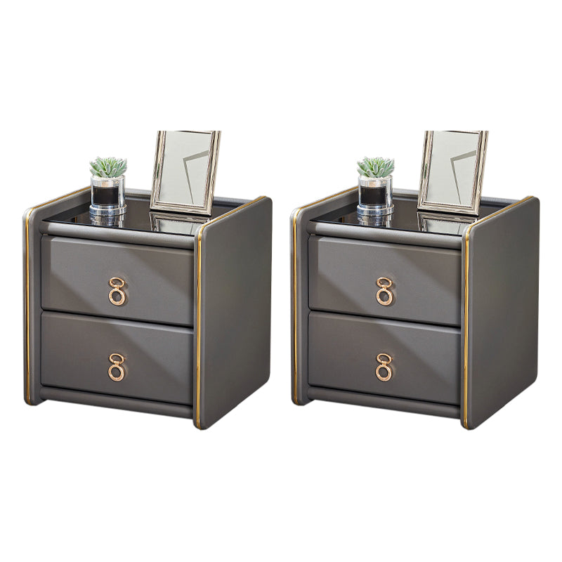 Contemporary Accent Table Nightstand Glass Nightstand with 2 Drawers