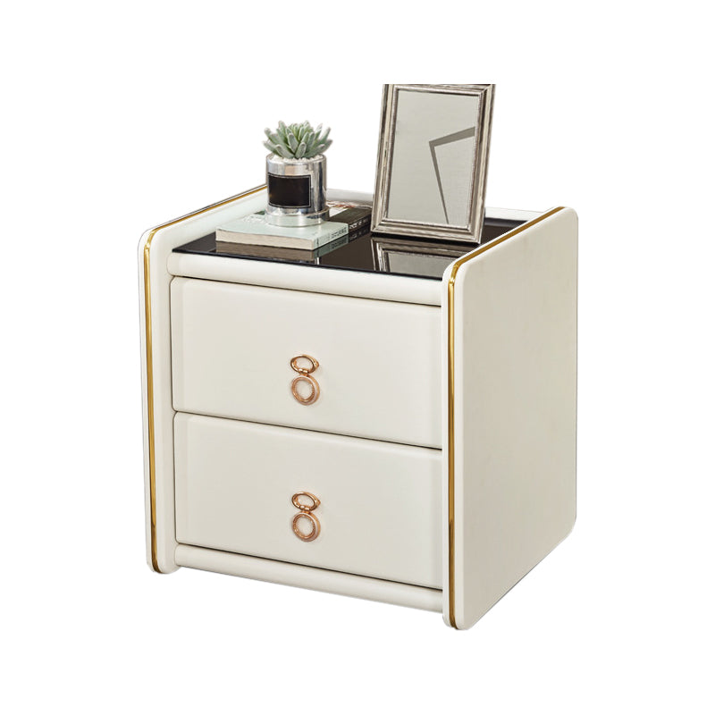 Contemporary Accent Table Nightstand Glass Nightstand with 2 Drawers