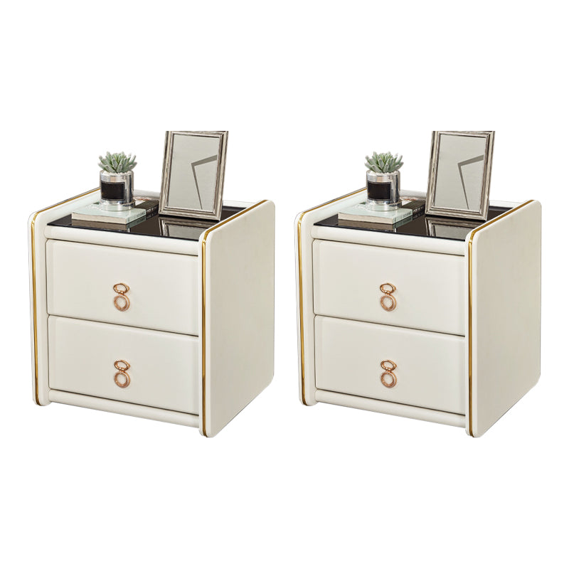 Contemporary Accent Table Nightstand Glass Nightstand with 2 Drawers