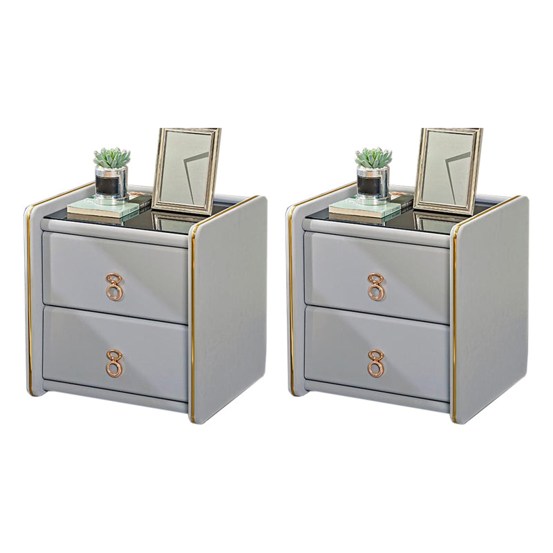 Contemporary Accent Table Nightstand Glass Nightstand with 2 Drawers