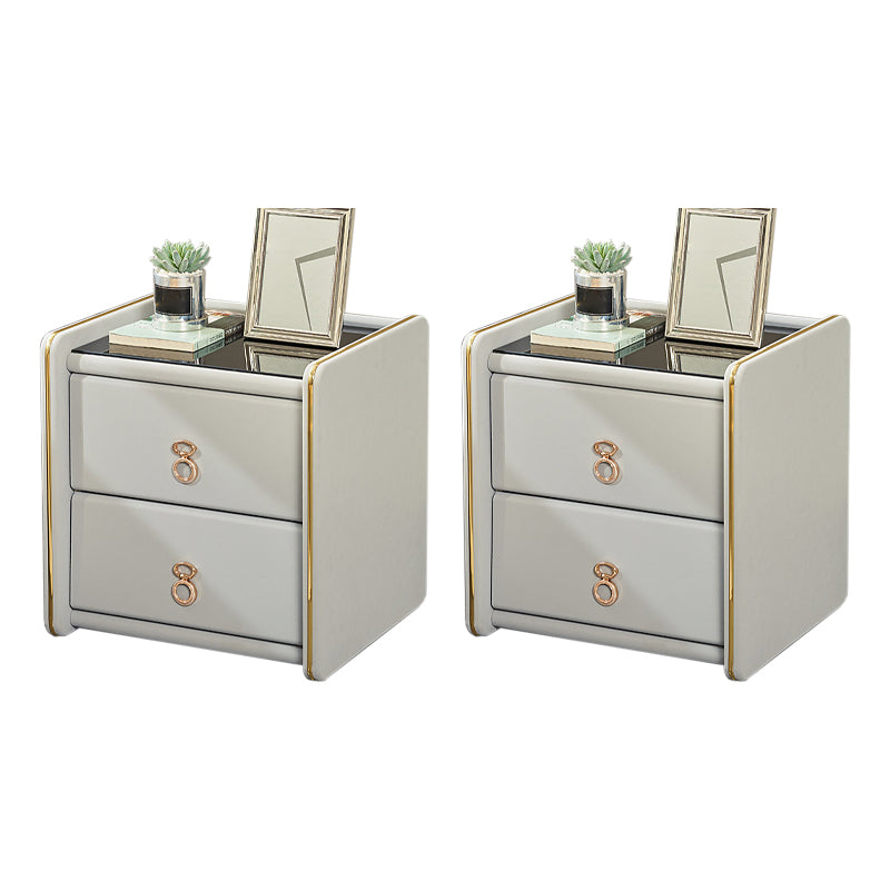 Contemporary Accent Table Nightstand Glass Nightstand with 2 Drawers