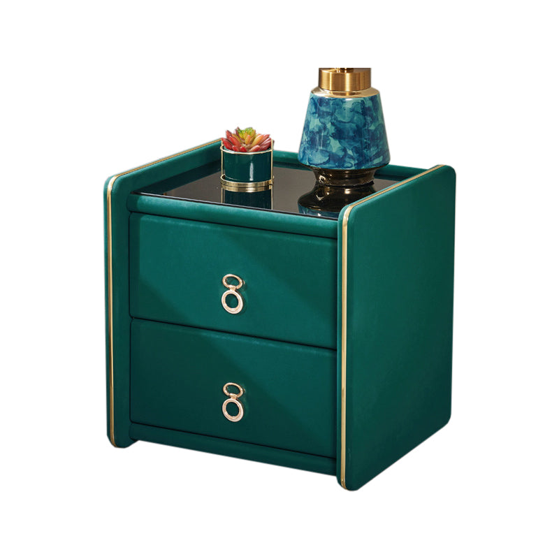 Contemporary Accent Table Nightstand Glass Nightstand with 2 Drawers