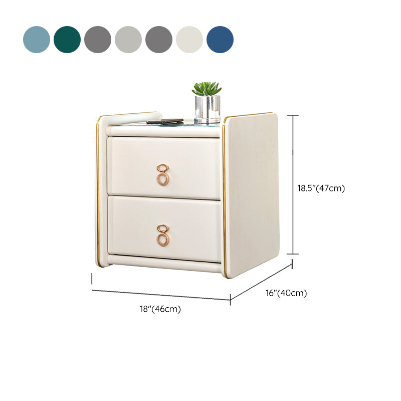 Contemporary Accent Table Nightstand Glass Nightstand with 2 Drawers