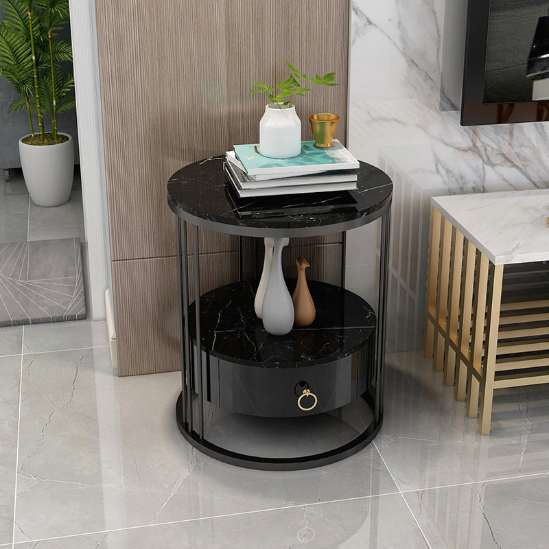 Stone Accent Table Nightstand Open Storage Nightstand for Bedroom