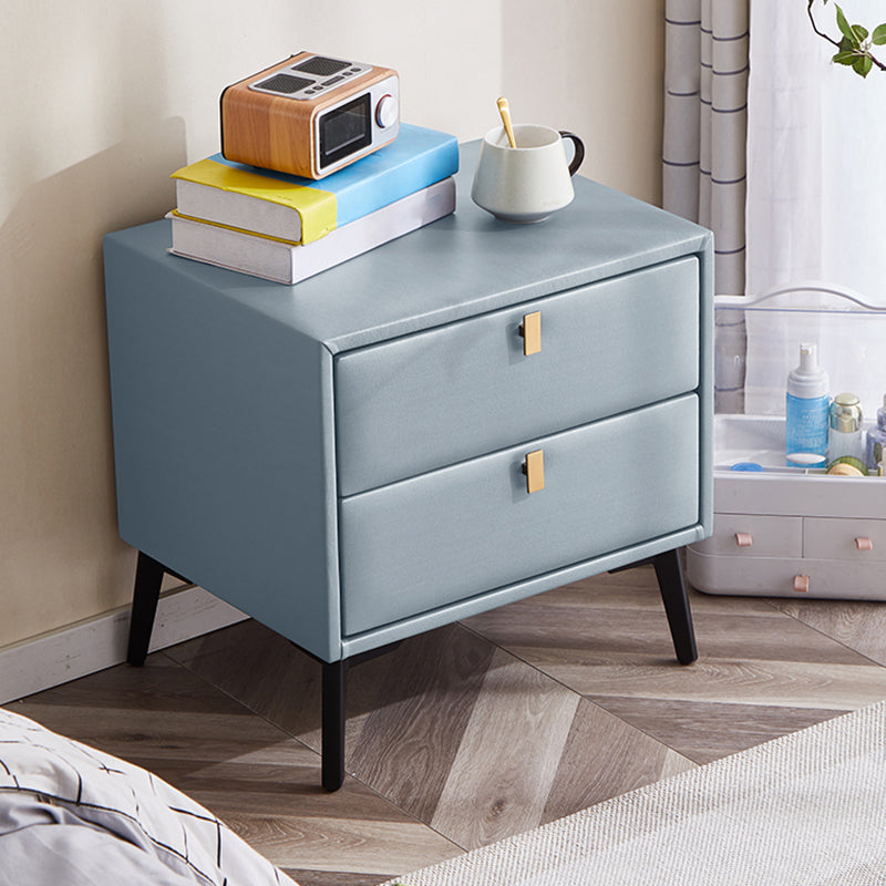 Leather Bed Nightstand Contemporary Bedside Cabinet with 2 Drawers